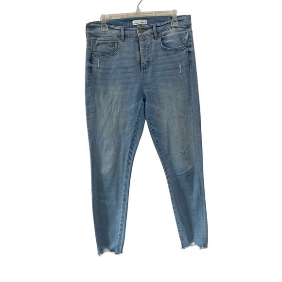 Loft Light Wash Raw Hem Skinny Jeans Size 30 High Rise Stretch Denim Pants - Picture 1 of 8